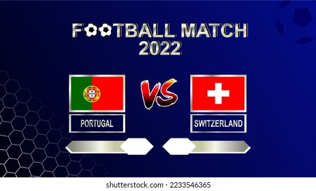 Vector de fondo de plantilla azul gradiente para la copa de fútbol Portugal vs Suiza 2022 para la ronda de partidos de 16