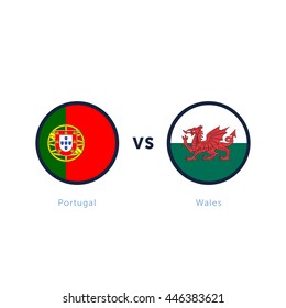 Portugal vs Wales Soccer Football Vector Team Flags