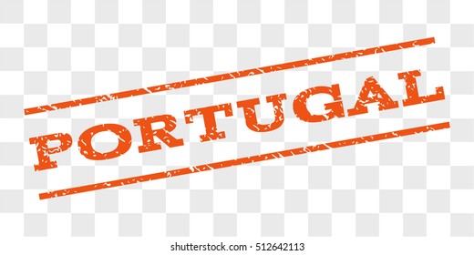 Portugal watermark stamp. Text caption between parallel lines with grunge design style. Rubber seal stamp with dirty texture. Vector orange color ink imprint on a chess transparent background.