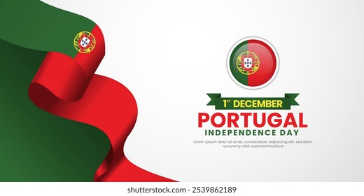 Portugal waving ribbon flag banner background with national flag for Portugal independence day