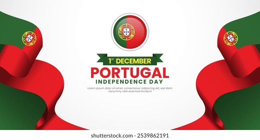 Portugal waving ribbon flag banner background with national flag for Portugal independence day