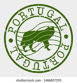 Portugal Wolf Stamp Postal. Map Silhouette Seal. Passport Round Design. Vector Icon. Design Retro Travel.