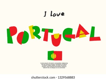 Portugal : World Flag with fun geometrical alphabets : Vector Illustration 