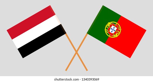 Portugal and Yemen. The Portuguese and Yemeni flags. Official colors. Correct proportion. Vector illustration
