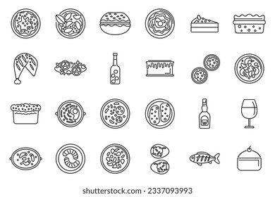 Portugese cuisine icons set outline vector. Bowl cooking. Cafe cuisine