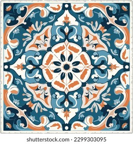 Portugese ornamental seamless abstract pattern from tiles. Azulejos tiles patchwork. Portuguese and Spain decor. Talavera ornamental pattern. Mediterranean porcelain pottery.
