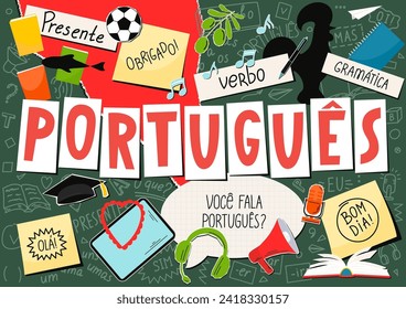 Portugues. Translate:" Portuguese. Present, verb, hi, thank you, Do you speak Portuguese, Good afternoon; grammar, but, I, What ?, one". 