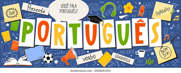 Portugues. Traducción:" Portugués. Presente, verbo, hola, gracias, ¿Hablas portugués, buenas tardes? gramática, pero yo, ¿qué?, uno". 