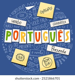 Portugués. Traducir: "Portugués. Presente, verbo, hola, gracias, Hablas portugués, Buenas tardes; gramática, pero, yo, ¿Qué?, uno". 