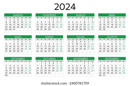 calendario PORTUGUÉS 2024. Ilustración de la plantilla de vectores para Portugal. Horizontal. Planificar su año