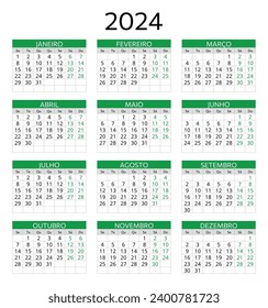 calendario PORTUGUÉS 2024. Ilustración de la plantilla de vectores para Portugal. Vertical. Planificar su año