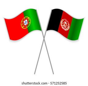 Portuguese and Afghan crossed flags. Portugal combined with Afghanistan isolated on white. Language learning, international business or travel concept.