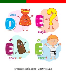 Portuguese alphabet. Candy, question mark, popsicle, karate. The letters and characters.