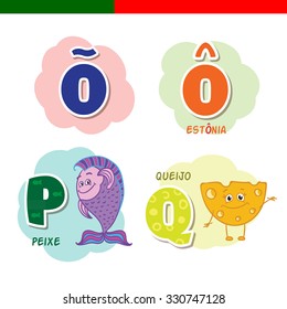 Portuguese alphabet. Fish, cheese. The letters and characters.