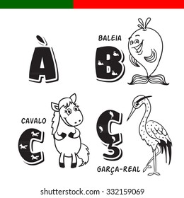 Portuguese alphabet. Horse, heron, whale. The letters and characters.