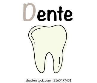 
Portuguese alphabet with a picture of a tooth. Translation from Portuguese: tooth. Vector doodle hand drawn illustration