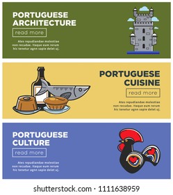Portuguese architecture and cuisine Internet promo posters set
