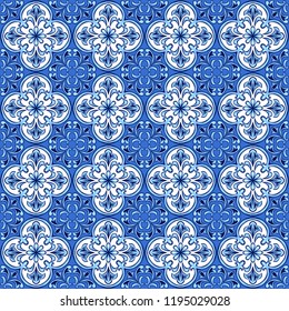 Portuguese azulejo ceramic tile pattern. Ethnic folk ornament. Mediterranean traditional ornament. Italian pottery, mexican talavera or spanish majolica.
