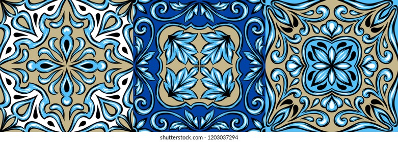 Portuguese azulejo ceramic tile pattern. Ethnic folk ornament. Mediterranean traditional ornament. Italian pottery, mexican talavera or spanish majolica.