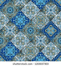 Portuguese azulejo ceramic tile pattern. Ethnic folk ornament. Mediterranean traditional ornament. Italian pottery, mexican talavera or spanish majolica.