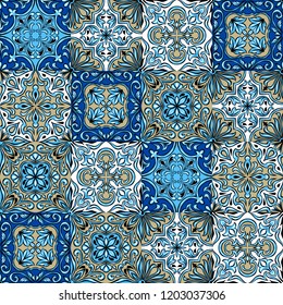 Portuguese azulejo ceramic tile pattern. Ethnic folk ornament. Mediterranean traditional ornament. Italian pottery, mexican talavera or spanish majolica.