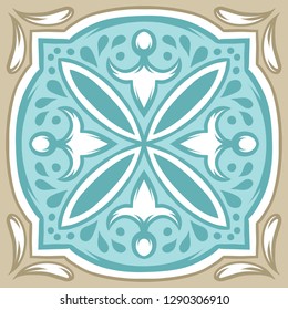 Portuguese azulejo ceramic tile pattern. Ethnic folk ornament. Mediterranean traditional ornament. Italian pottery, mexican talavera or spanish majolica.