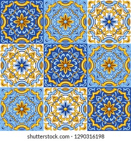 Portuguese azulejo ceramic tile pattern. Ethnic folk ornament. Mediterranean traditional ornament. Italian pottery, mexican talavera or spanish majolica.