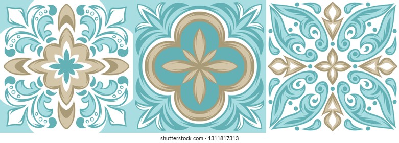 Portuguese azulejo ceramic tile pattern. Ethnic folk ornament. Mediterranean traditional ornament. Italian pottery, mexican talavera or spanish majolica.