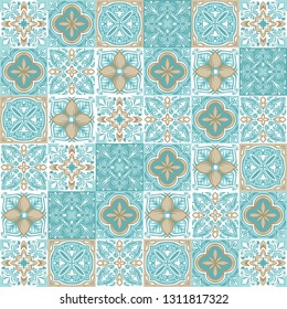 Portuguese azulejo ceramic tile pattern. Ethnic folk ornament. Mediterranean traditional ornament. Italian pottery, mexican talavera or spanish majolica.
