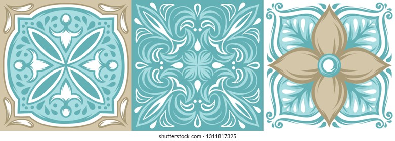 Portuguese azulejo ceramic tile pattern. Ethnic folk ornament. Mediterranean traditional ornament. Italian pottery, mexican talavera or spanish majolica.
