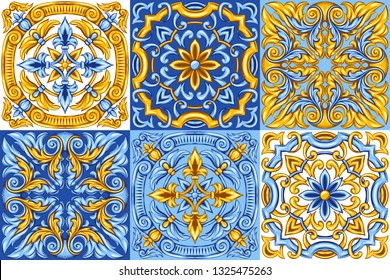 Portuguese azulejo ceramic tile pattern. Ethnic folk ornament. Mediterranean traditional ornament. Italian pottery, mexican talavera or spanish majolica.