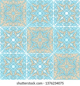 Portuguese azulejo ceramic tile pattern. Ethnic folk ornament. Mediterranean traditional ornament. Italian pottery, mexican talavera or spanish majolica.