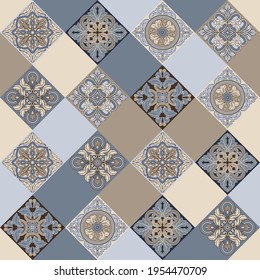 Portuguese azulejo ceramic tile seamless pattern. Mediterranean traditional ornament.