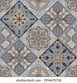 Portuguese azulejo ceramic tile seamless pattern. Mediterranean traditional ornament.