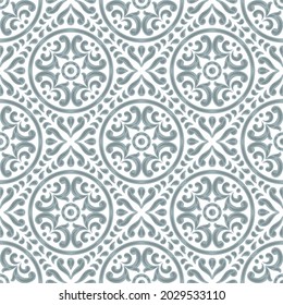 Portuguese azulejo ceramic tile seamless pattern. Mediterranean traditional ornament. Italian pottery or spanish majolica.