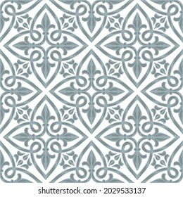 Portuguese azulejo ceramic tile seamless pattern. Mediterranean traditional ornament. Italian pottery or spanish majolica.