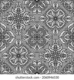 Portuguese azulejo ceramic tile seamless pattern. Mediterranean traditional ornament. Italian pottery or spanish majolica.