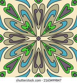 Portuguese azulejo tiles. Beautiful colored pattern for design and fashion with decorative elements. Surface texture, pillows, towels.  Floral ornament.