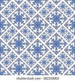 Portuguese azulejo tiles. Blue and white gorgeous seamless patterns. For scrapbooking, wallpaper, cases for smartphones, web background, print, surface texture, pillows, towels, linens, bags, T-shirts