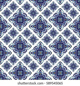 Portuguese azulejo tiles. Blue and white gorgeous seamless patterns. For scrapbooking, wallpaper, cases for smartphones, web background, print, surface texture, pillows, towels, linens, bags, T-shirts