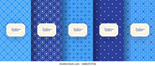 Portuguese azulejo tiles. Encaustic seamless patterns, prints. Oriental, Moroccan, geometric motifs. Suitable for luxury packaging design cosmetics, ceramics, patchwork mosaics Fabric print.