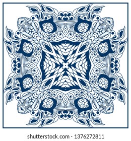 Portuguese azulejo vector seamless pattern. Blue ornamental design element. Endless pattern can be used for ceramic tile, wallpaper, linoleum, textile, web page background