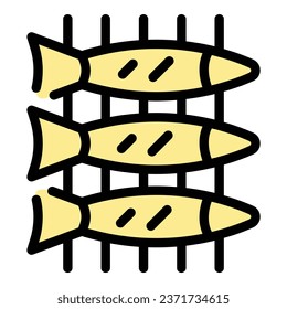 Portuguese bbq fish icon outline vector. Food cuisine. Portugal meal color flat