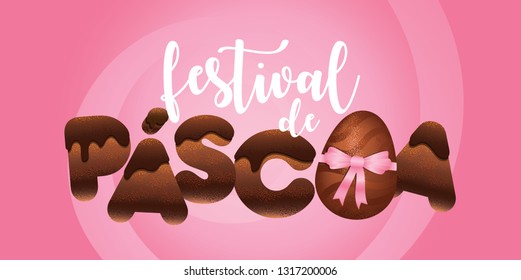 Portuguese brazilian title saying easter festival. Easter design, golden easter logo elements, colorful ribbons. Vector illustration greeting card, ad, poster, flyer, web-banner, promotion