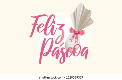 Portuguese Brazilian title saying Happy Easter. Pascoa Easter Logotype. Colorful Composition. Brazilian Easter Design.