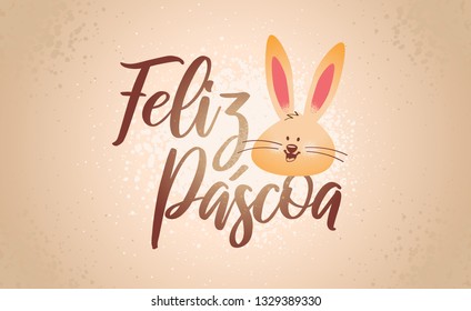 Portuguese Brazilian title saying Happy Easter. Pascoa Easter Logotype. Colorful Composition. Brazilian Easter Design.