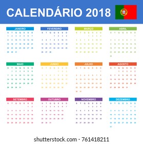 Portuguese Calendar for 2018. Scheduler, agenda or diary template. Week starts on Monday