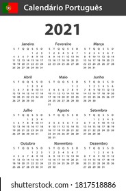 Portuguese Calendar for 2021. Scheduler, agenda or diary template. Week starts on Monday