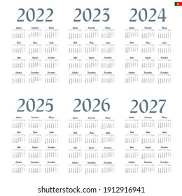 Portuguese calendar  2022 - 2027 on white background, week starts on Monday