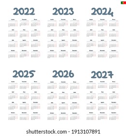 Portuguese calendar  2022 - 2027 on white background, week starts on Monday